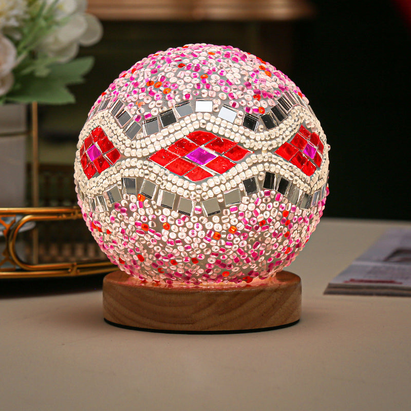 Bohemian Mosaic Glass Table Lamp with Dimmable LED