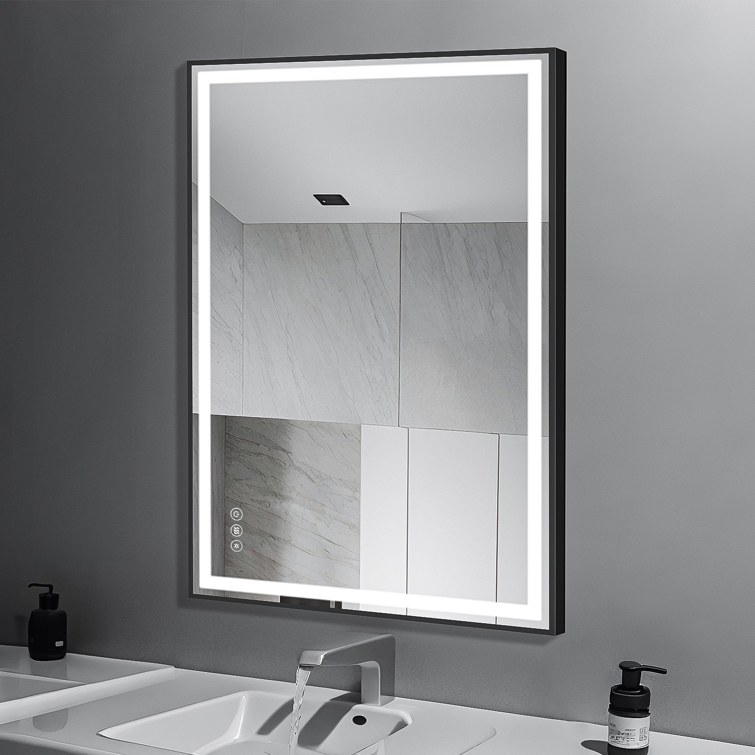 91.5x91.5 cm Anti-Fog Bathroom Mirror with Dimmable Touch Control
