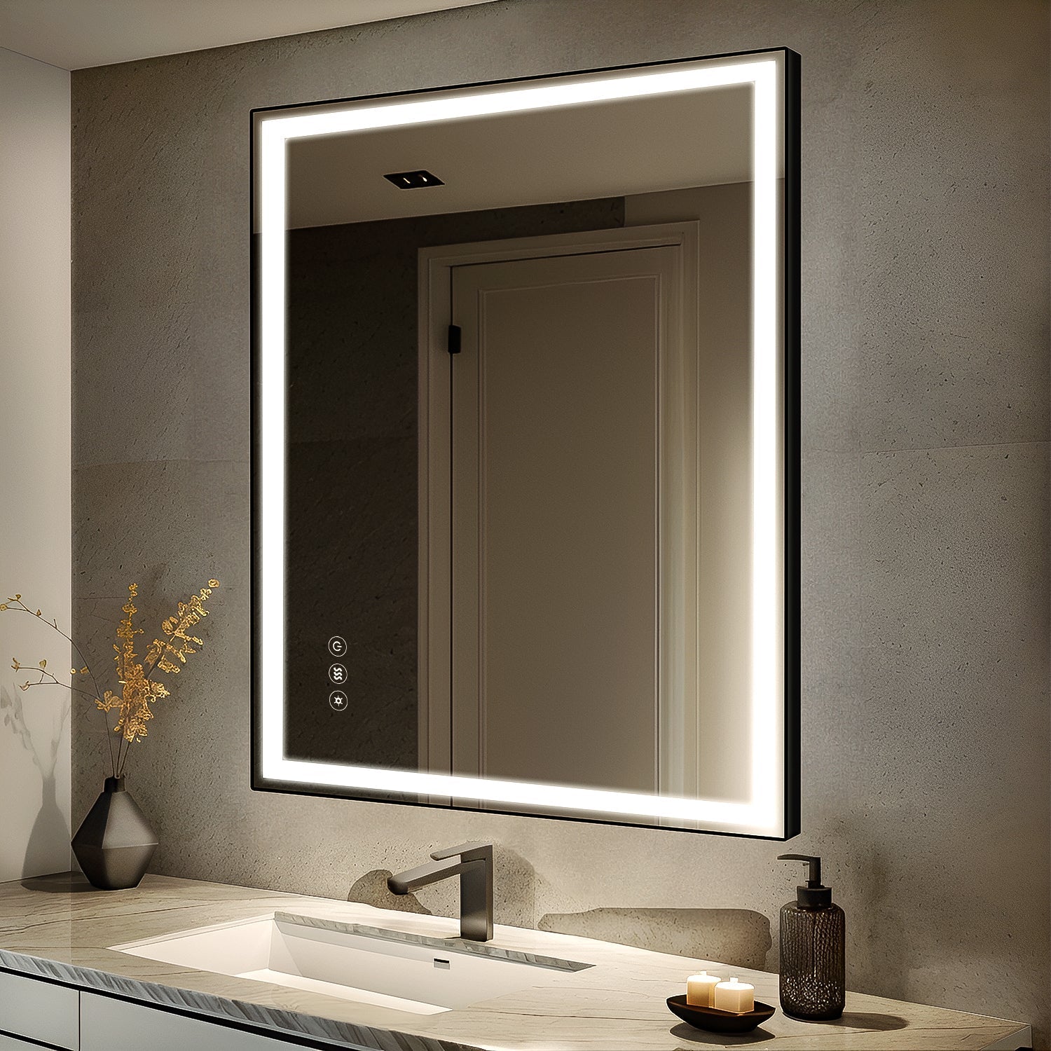 91.5x91.5 cm Anti-Fog Bathroom Mirror with Dimmable Touch Control