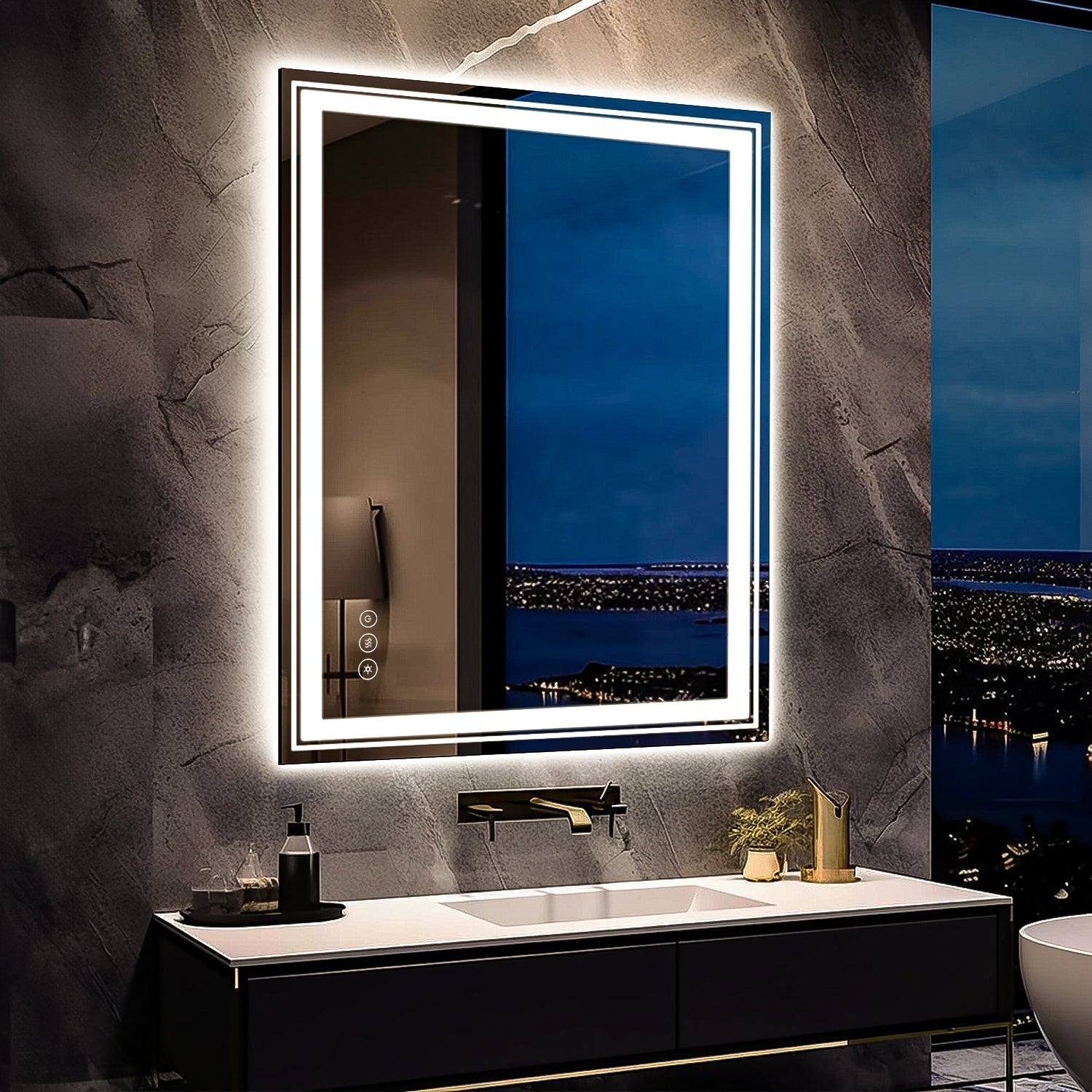 91.5x76 cm LED Bathroom Mirror with Dimmable Memory Touch