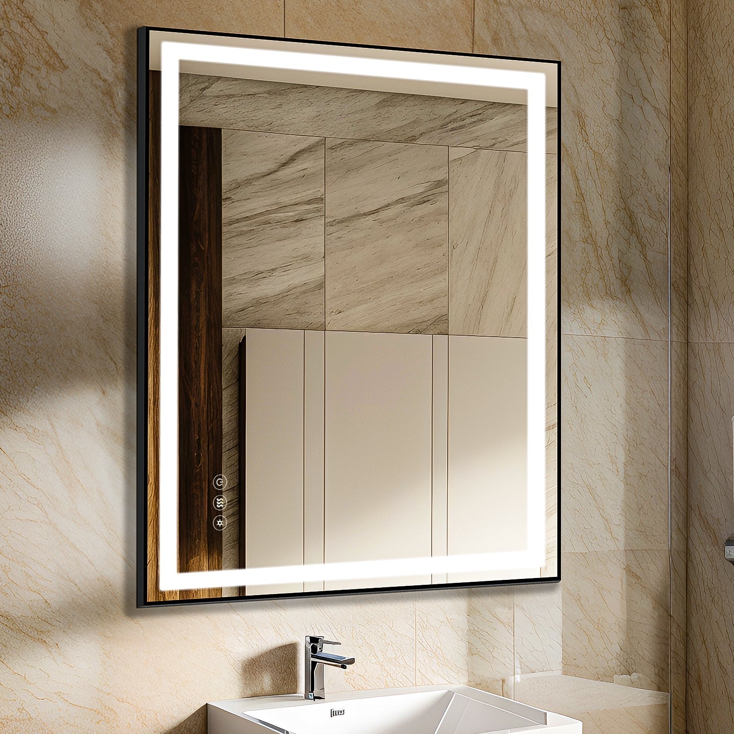 91.5x91.5 cm Anti-Fog Bathroom Mirror with Dimmable Touch Control