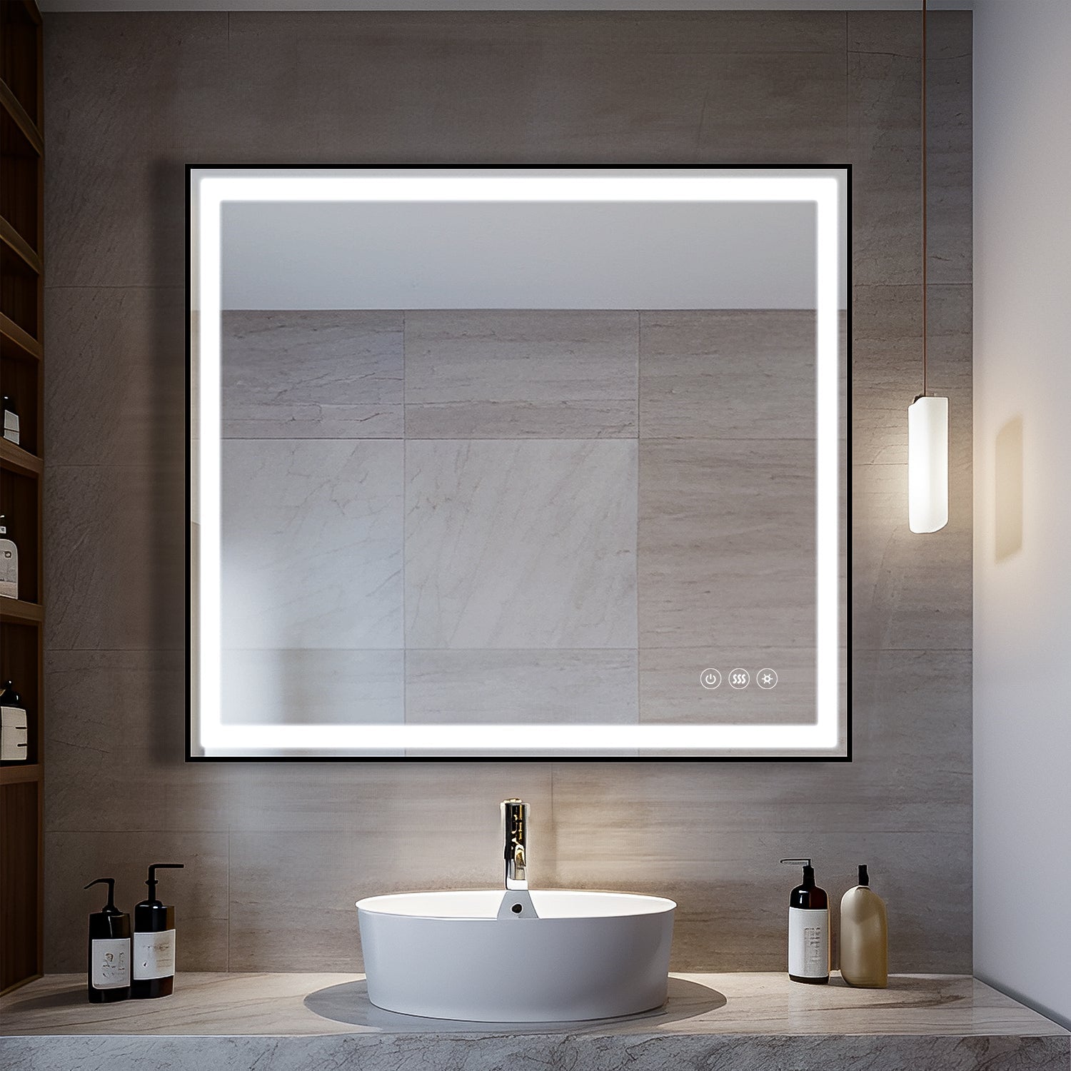 91.5x91.5 cm Anti-Fog Bathroom Mirror with Dimmable Touch Control