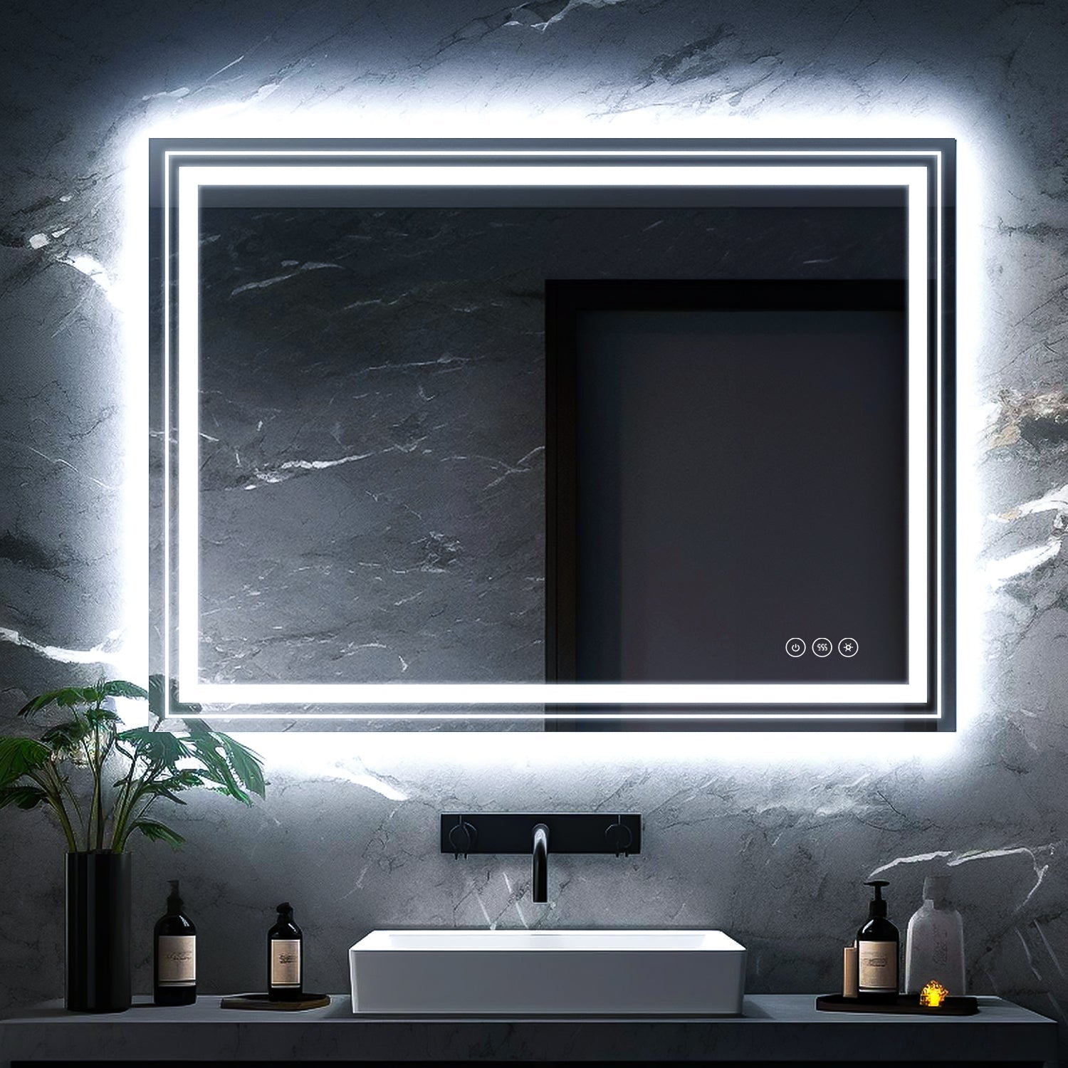 91.5x76 cm LED Bathroom Mirror with Dimmable Memory Touch