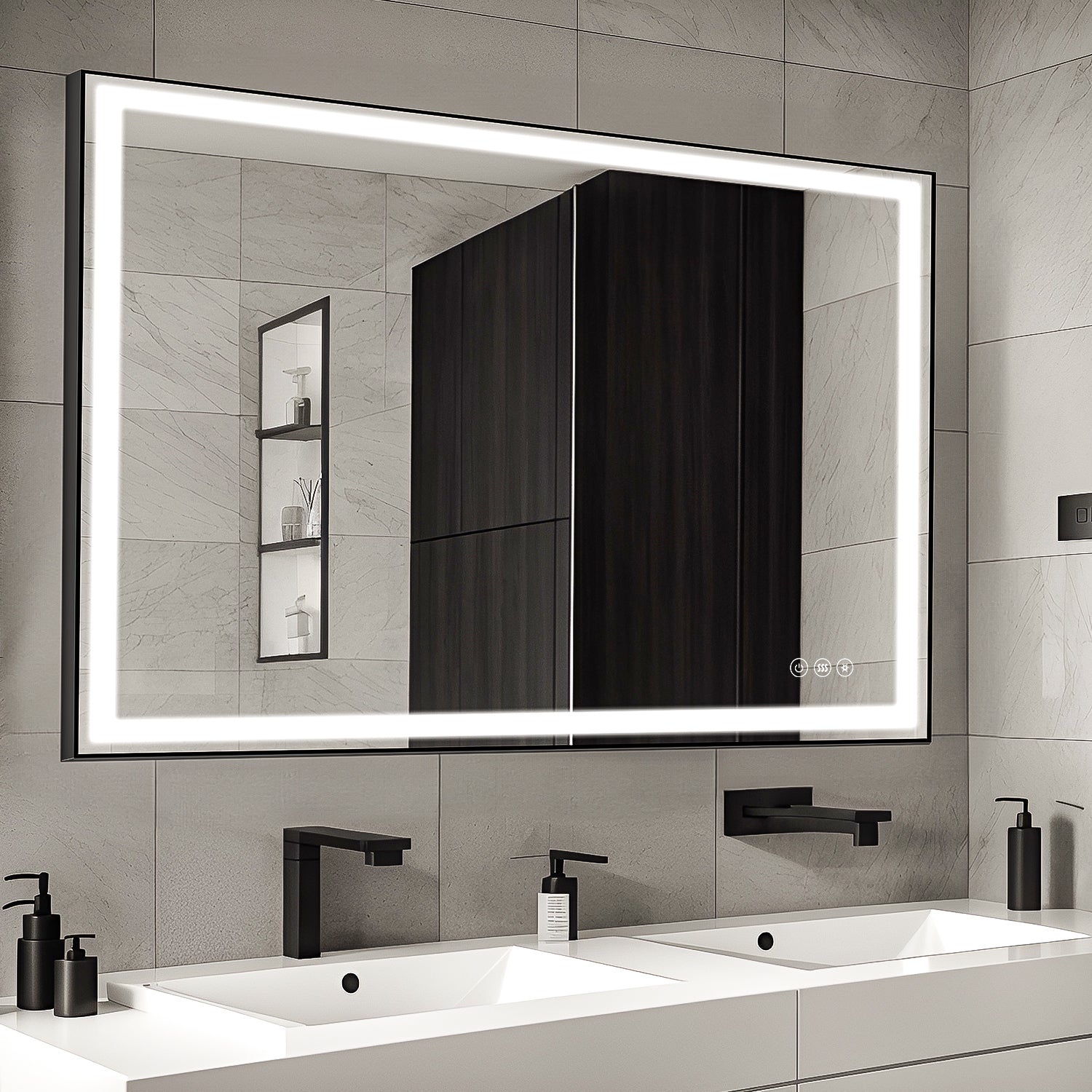91.5x91.5 cm Anti-Fog Bathroom Mirror with Dimmable Touch Control