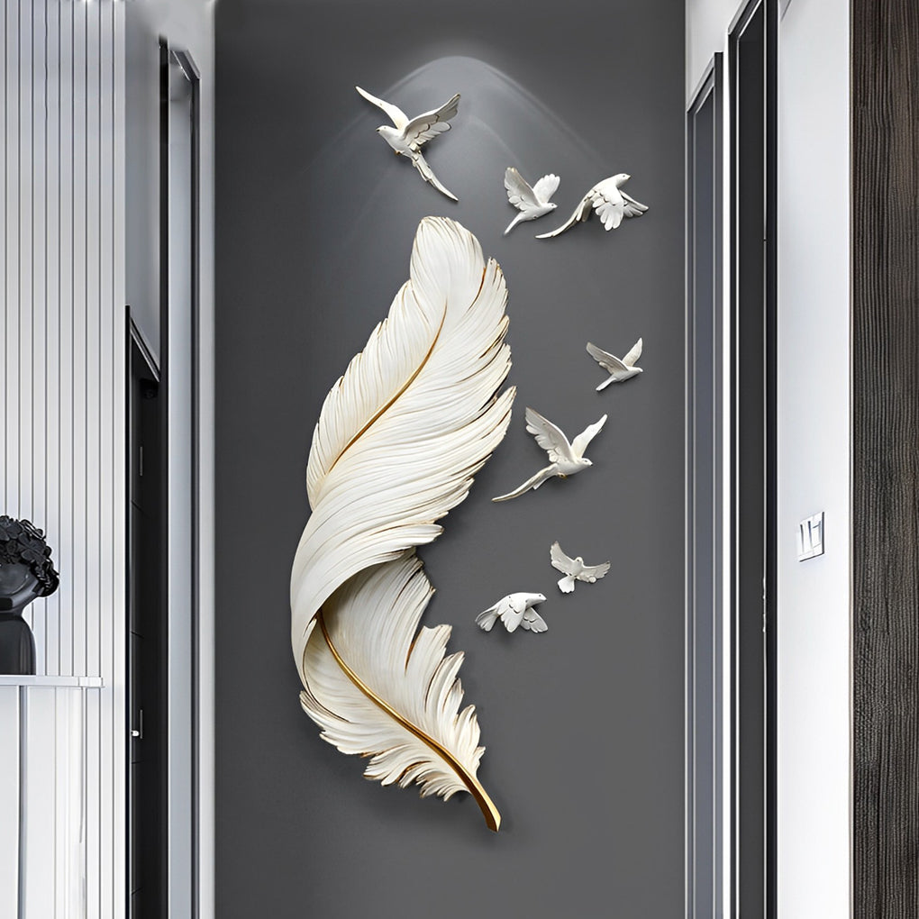 3D Feather Birds Wall Sculpture - Nordic Creative Wall Art