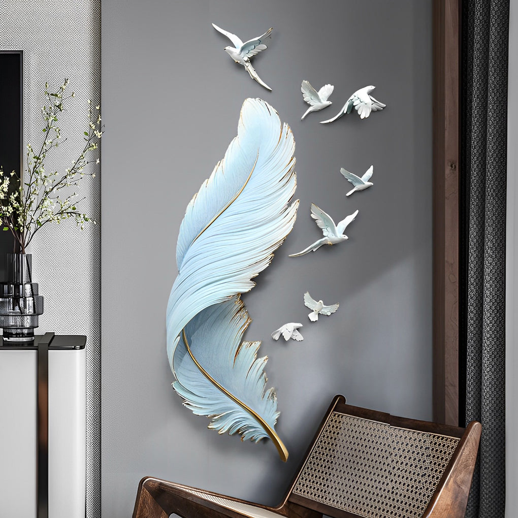 3D Feather Birds Wall Sculpture - Nordic Creative Wall Art