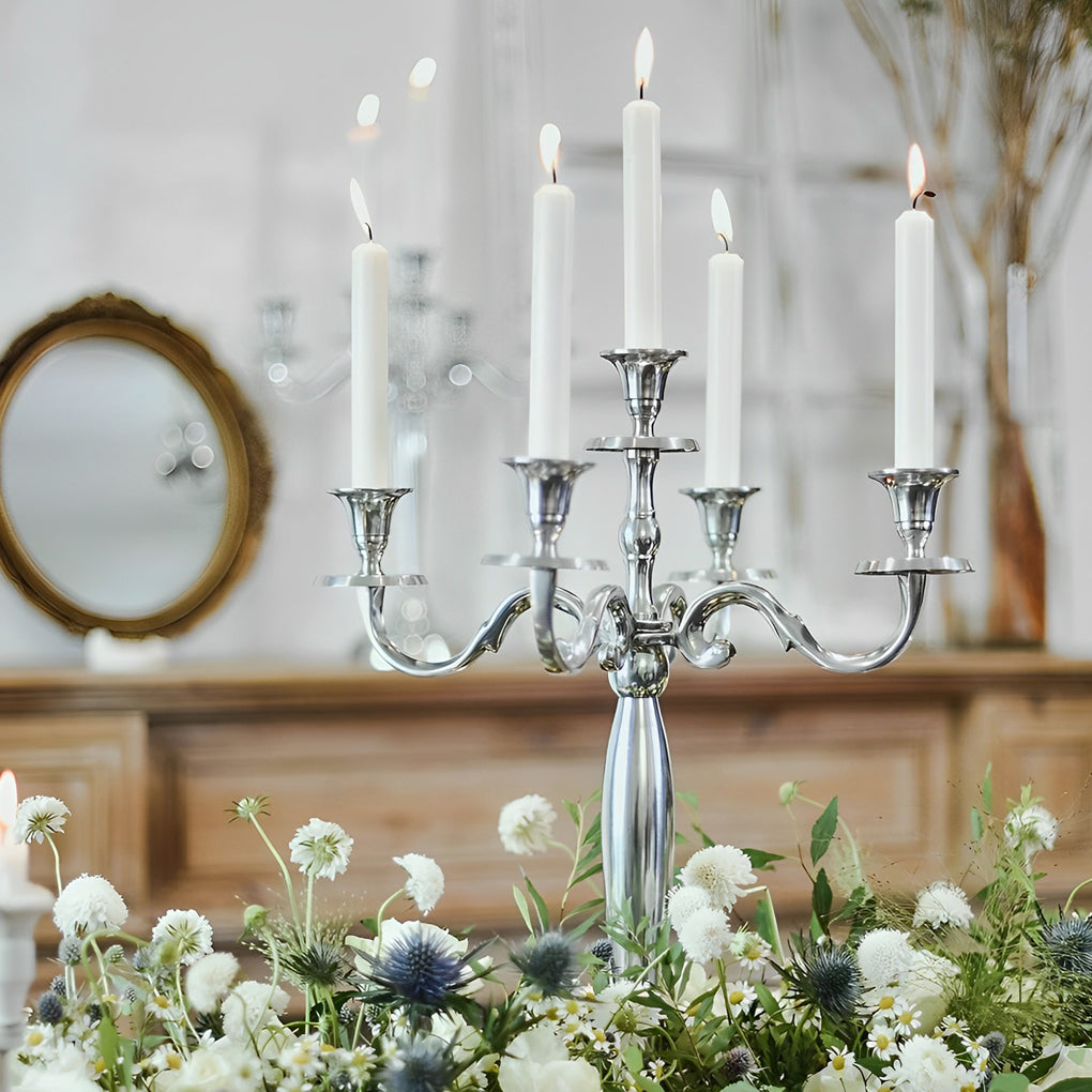 Gold and Silver Metal Candelabra for 5 Candles