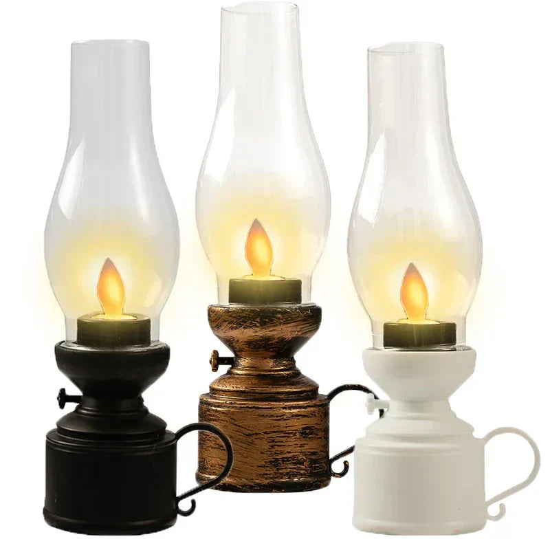 Retro Kerosene-Style LED Table Lamp for Cozy Decor