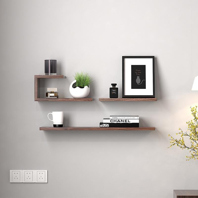Rectangular Black Walnut Floating Wall Shelf for Books and Plants