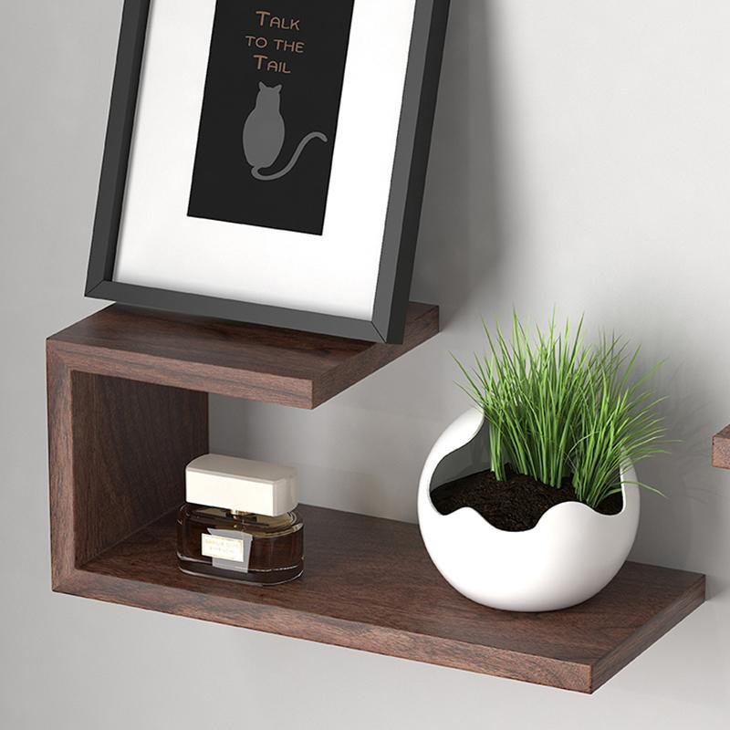 Rectangular Black Walnut Floating Wall Shelf for Books and Plants