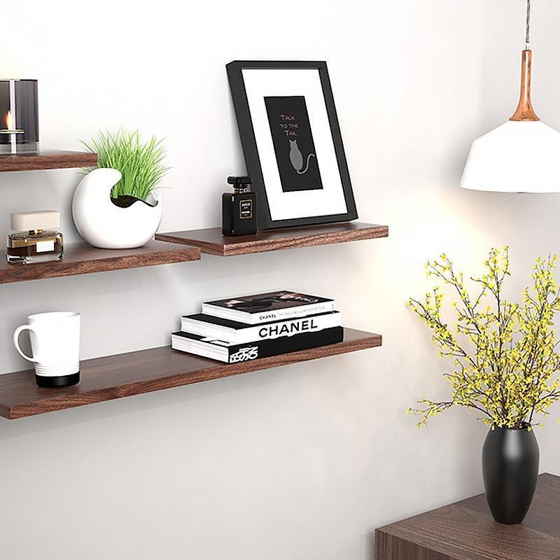 Rectangular Black Walnut Floating Wall Shelf for Books and Plants