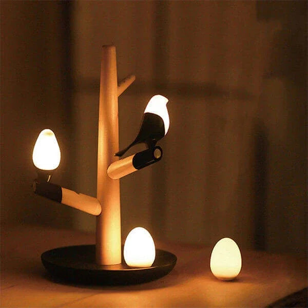 Smart Motion-Sensor Table Lamp with Wooden Design