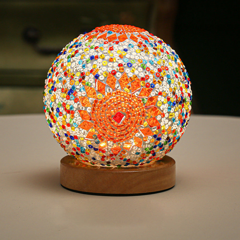 Bohemian Mosaic Glass Table Lamp with Dimmable LED