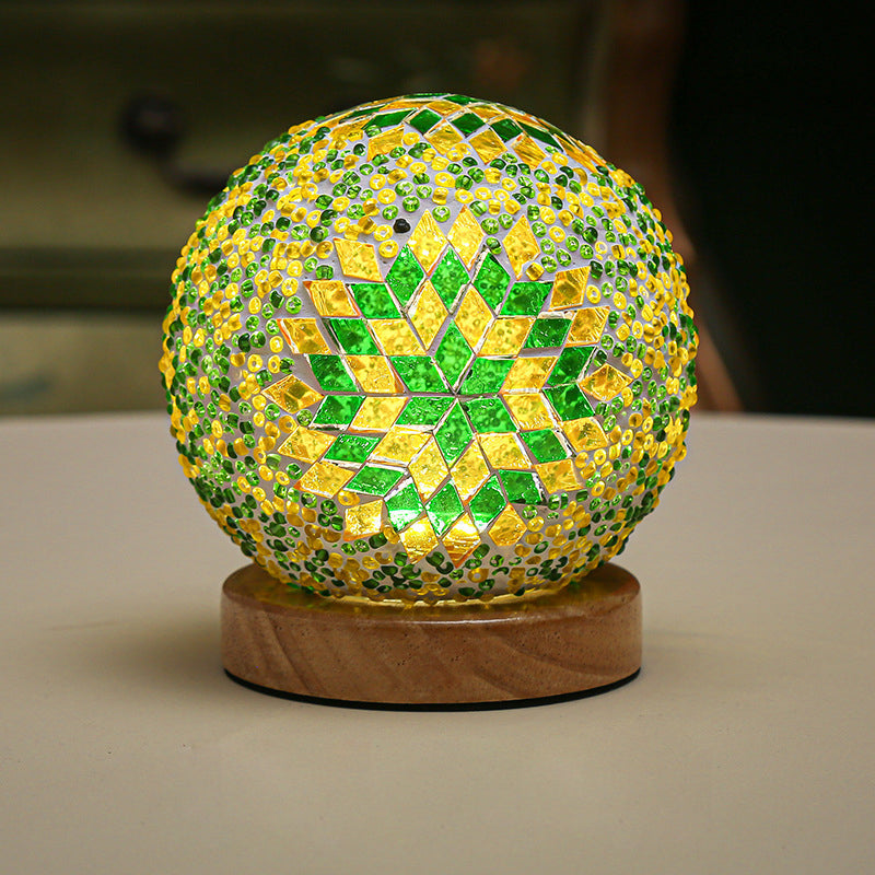 Bohemian Mosaic Glass Table Lamp with Dimmable LED