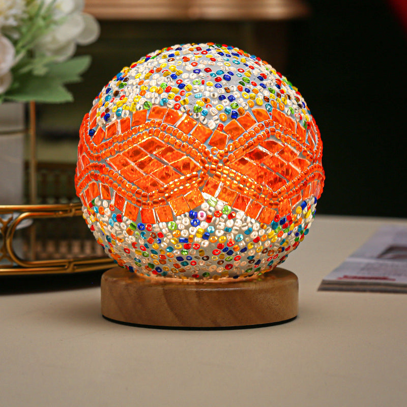 Bohemian Mosaic Glass Table Lamp with Dimmable LED