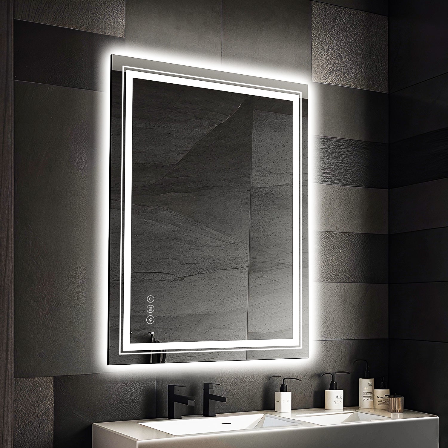 91.5x76 cm LED Bathroom Mirror with Dimmable Memory Touch