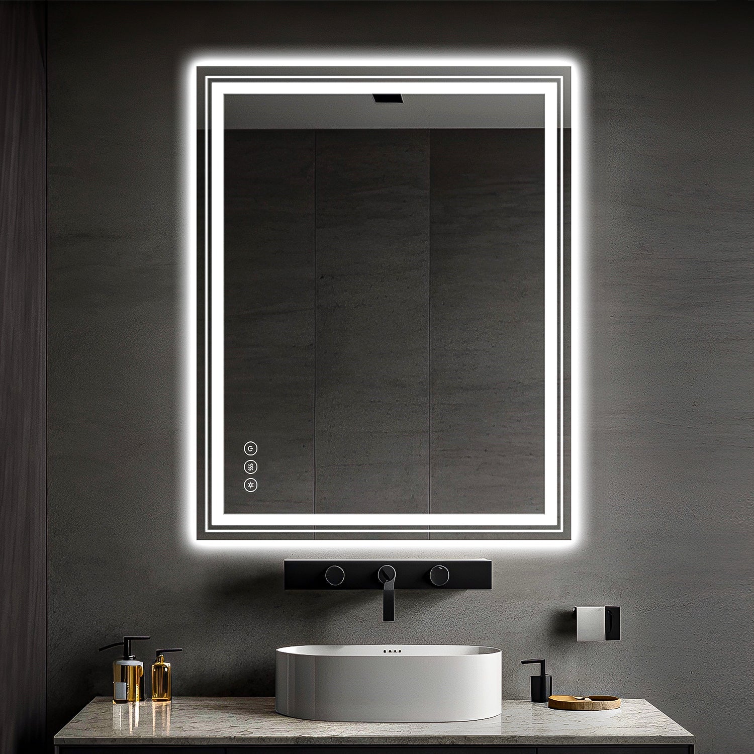 91.5x76 cm LED Bathroom Mirror with Dimmable Memory Touch