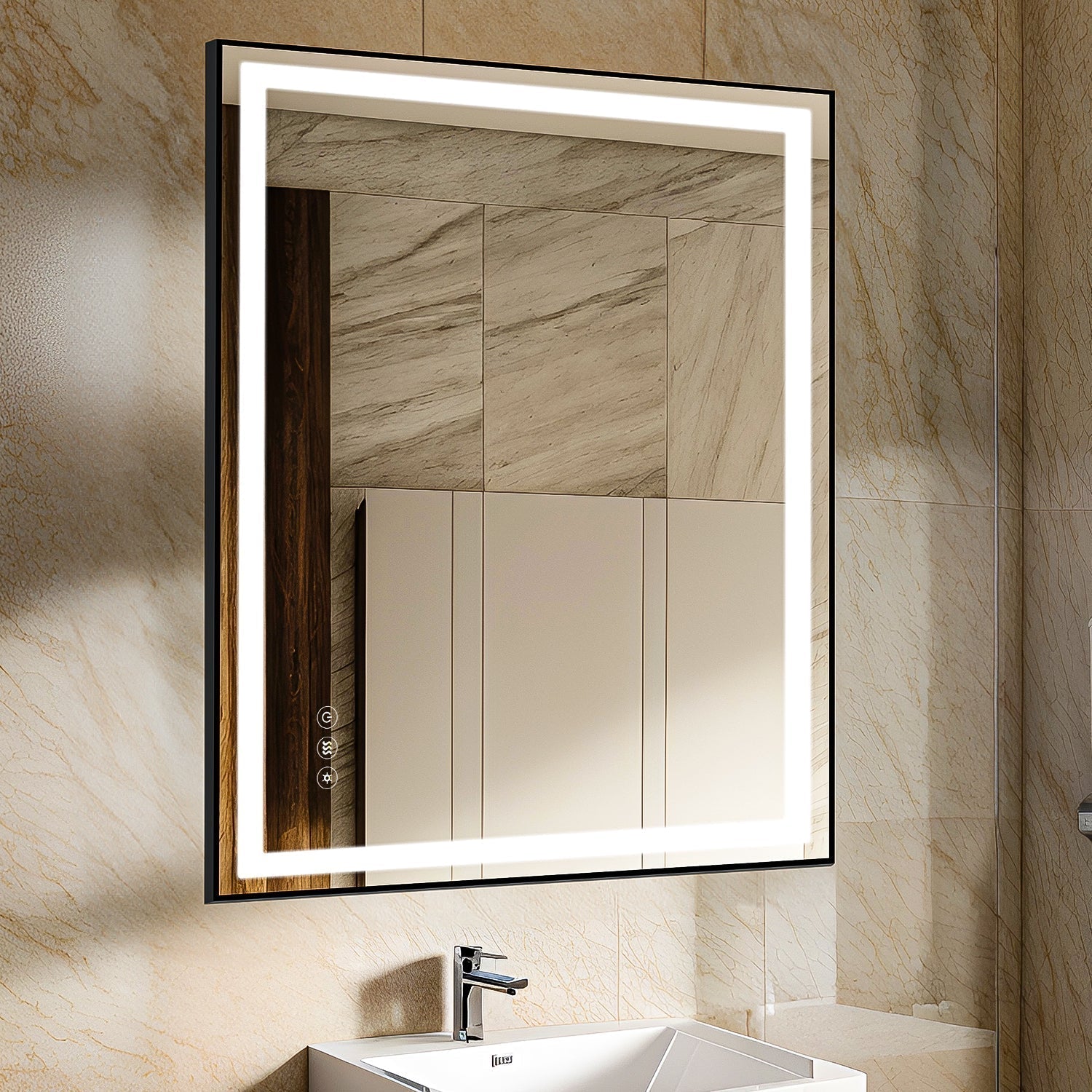 91.5x91.5 cm Anti-Fog Bathroom Mirror with Dimmable Touch Control
