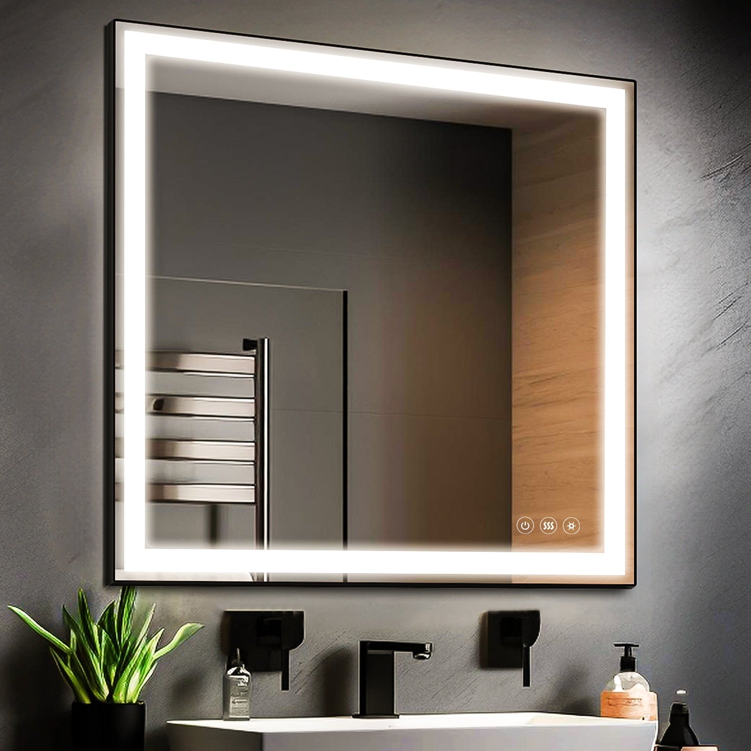 91.5x91.5 cm Anti-Fog Bathroom Mirror with Dimmable Touch Control