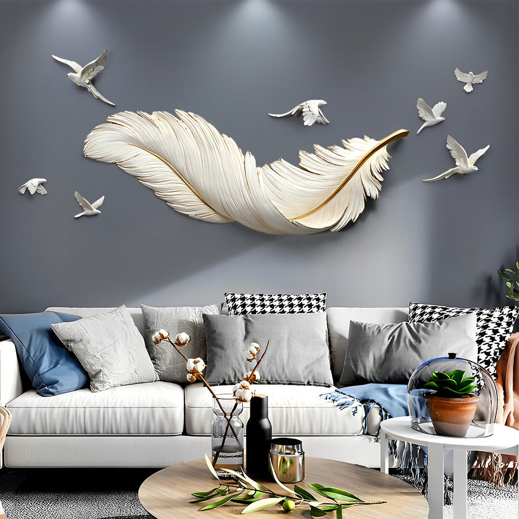 3D Feather Birds Wall Sculpture - Nordic Creative Wall Art