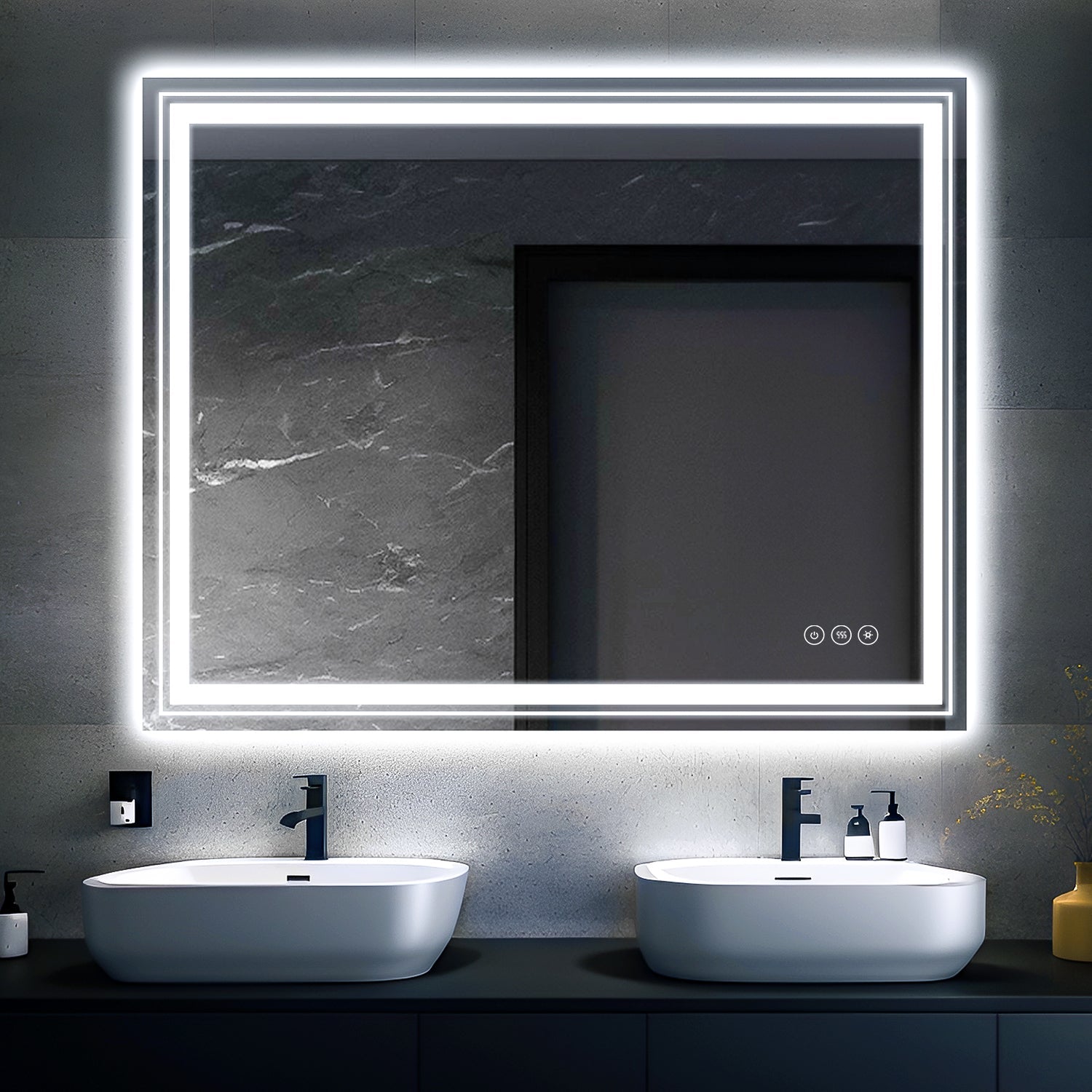 91.5x76 cm LED Bathroom Mirror with Dimmable Memory Touch