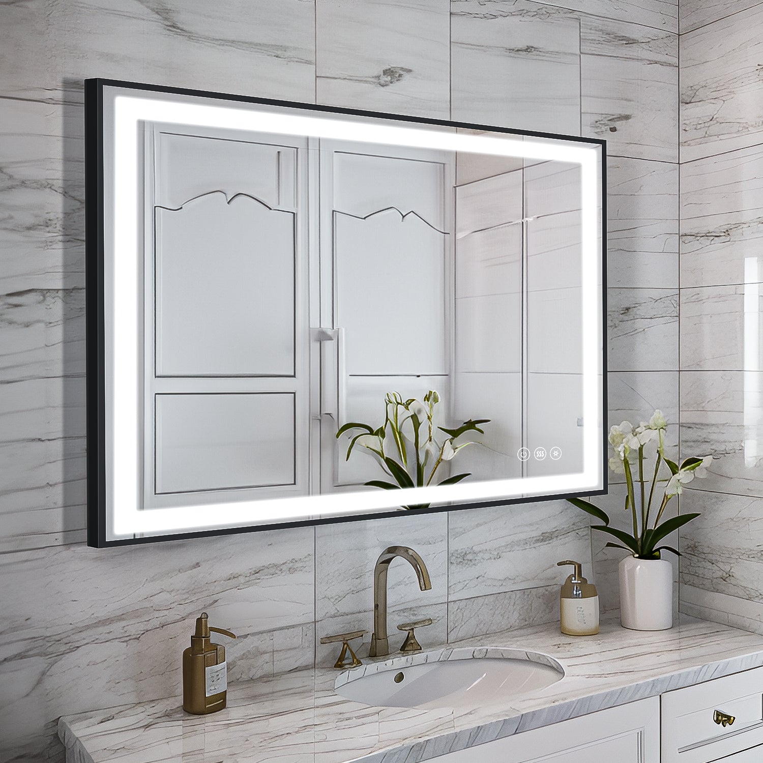 91.5x91.5 cm Anti-Fog Bathroom Mirror with Dimmable Touch Control