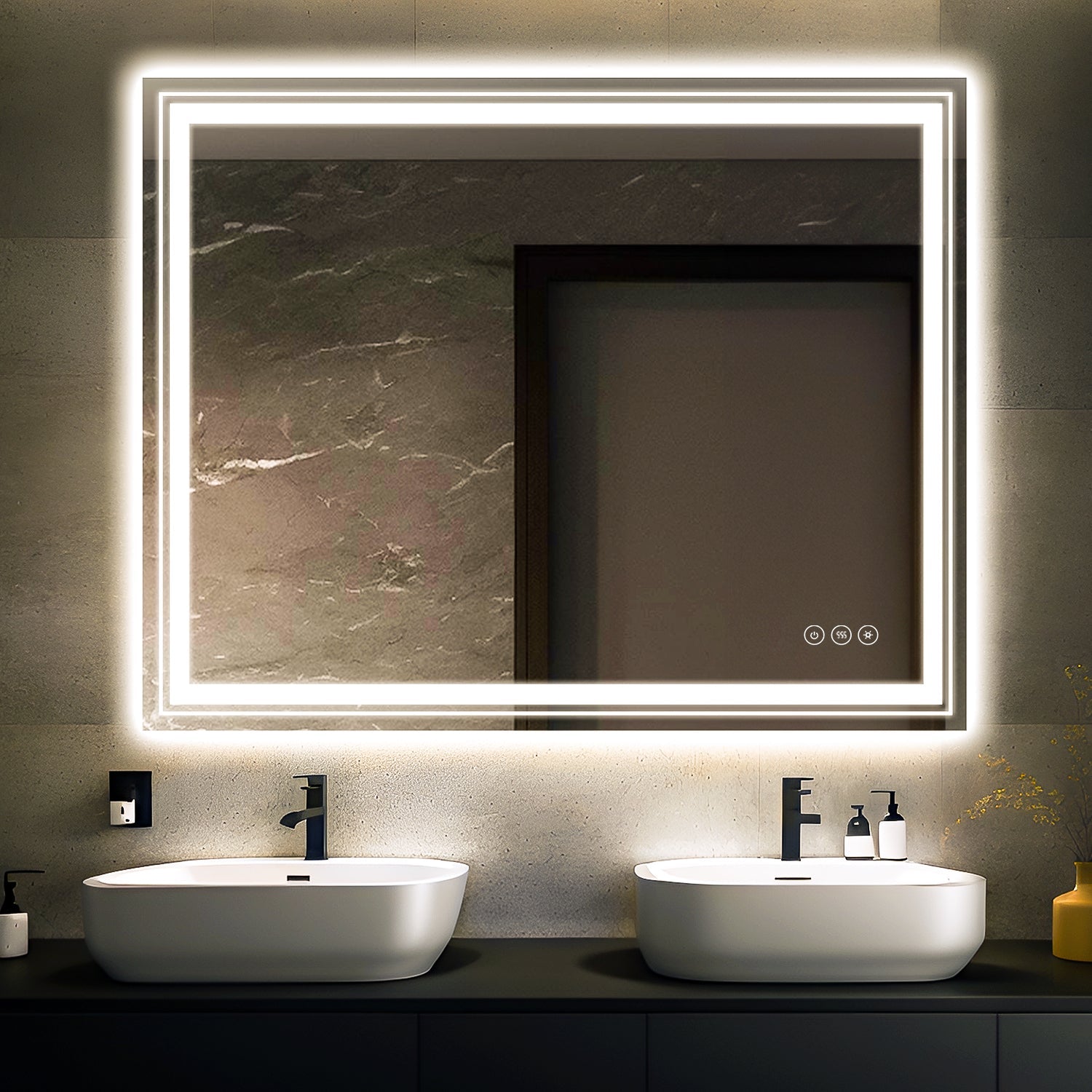 91.5x76 cm LED Bathroom Mirror with Dimmable Memory Touch