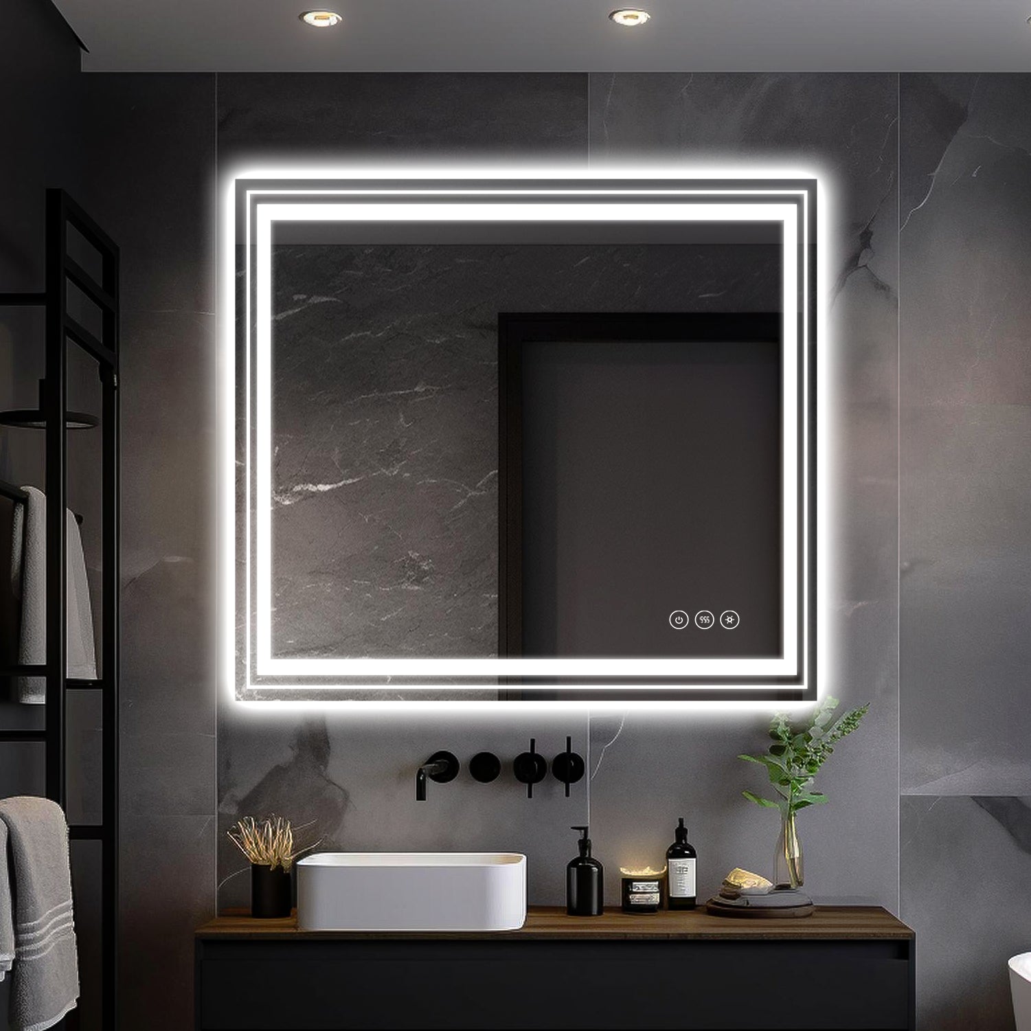 91.5x76 cm LED Bathroom Mirror with Dimmable Memory Touch