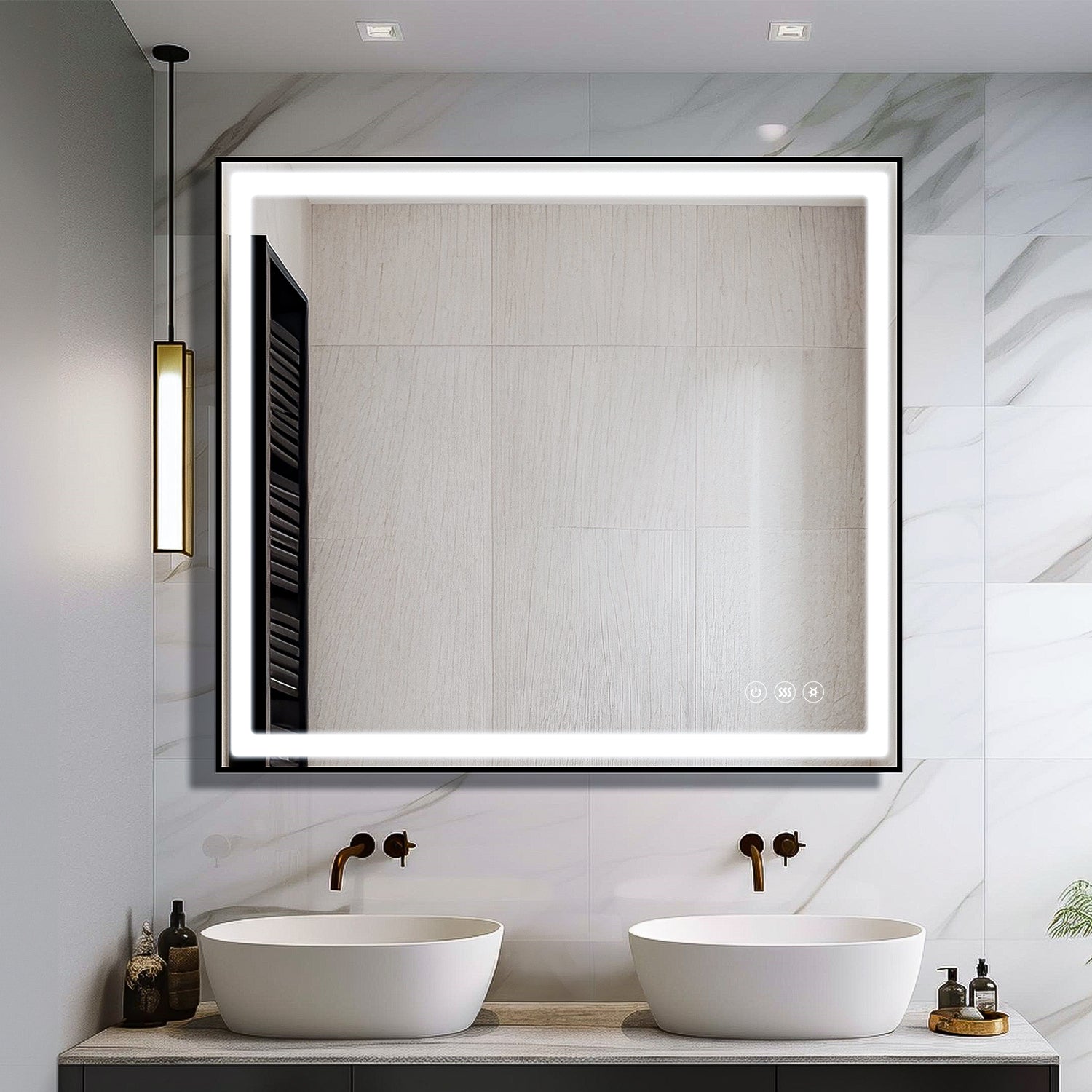 91.5x91.5 cm Anti-Fog Bathroom Mirror with Dimmable Touch Control