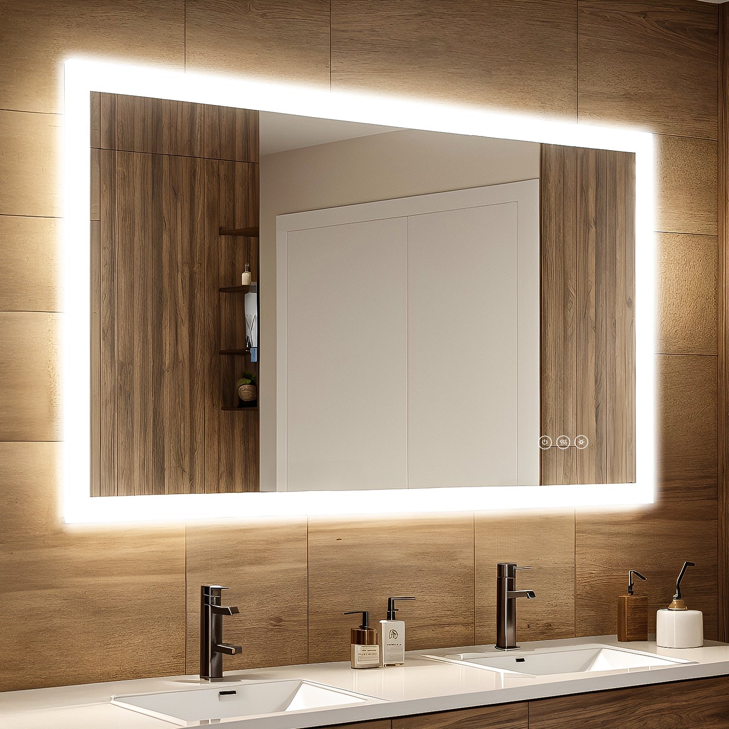 102x81 cm Dimmable LED Bathroom Mirror with Touch Memory