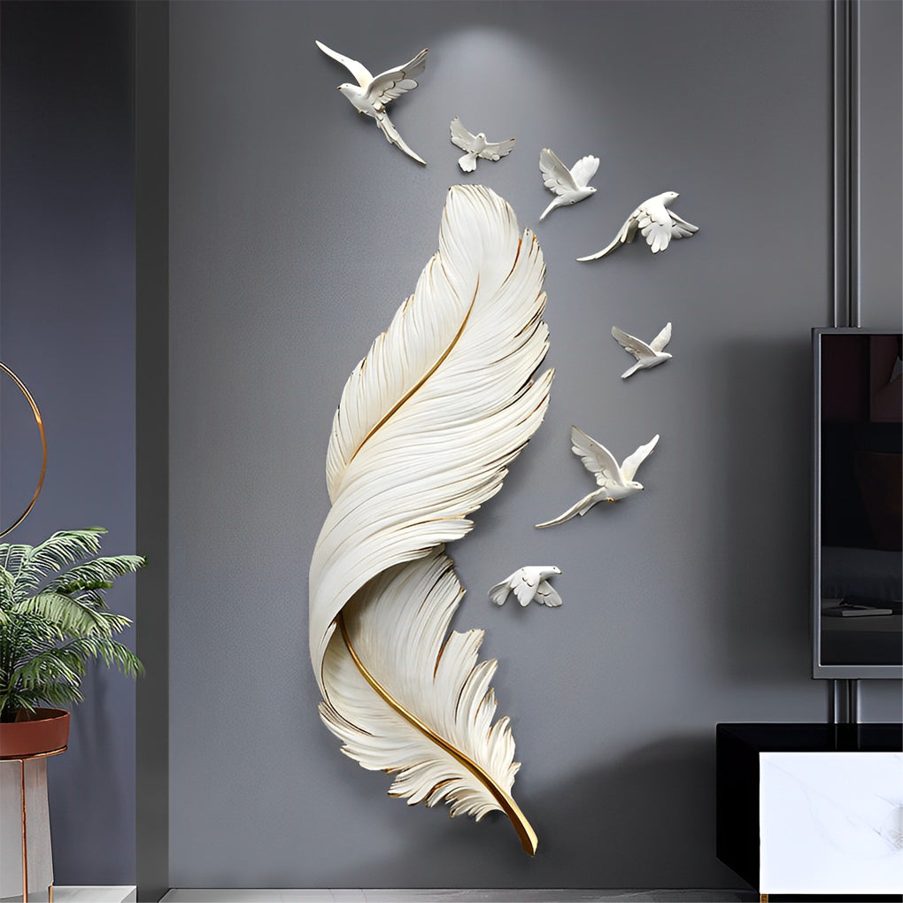 3D Feather Birds Wall Sculpture - Nordic Creative Wall Art