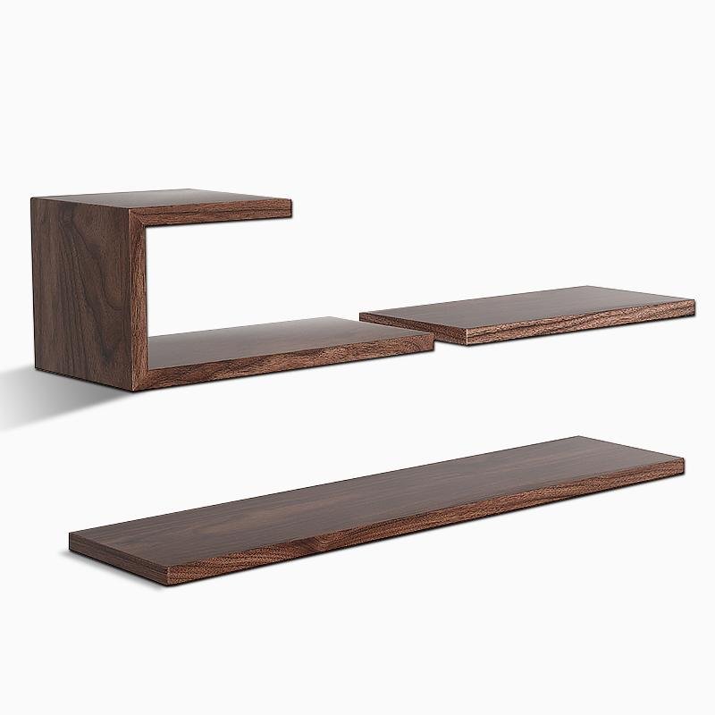 Rectangular Black Walnut Floating Wall Shelf for Books and Plants