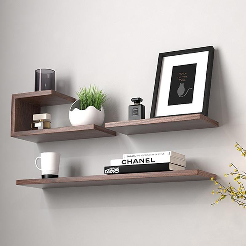 Rectangular Black Walnut Floating Wall Shelf for Books and Plants