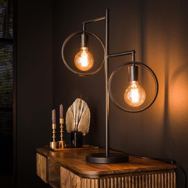 Dual Light Industrial Table Lamp with Charcoal Finish